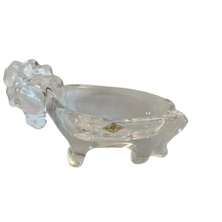 Vintage Vannes Le Chatel Crystal Horse Pipe Ashtray 7 1/2” X 2 7/8”