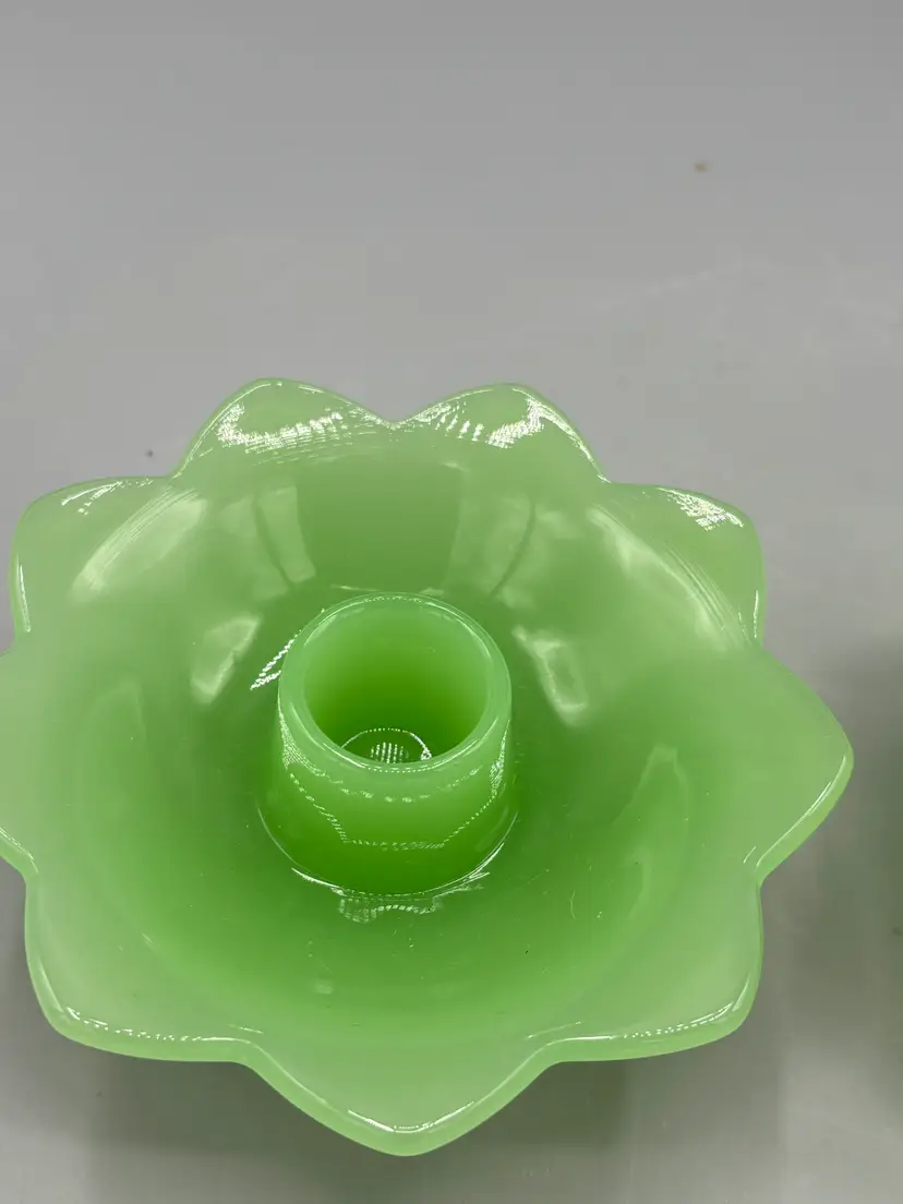 Pair of Vintage Jadeite green candle holders Fenton