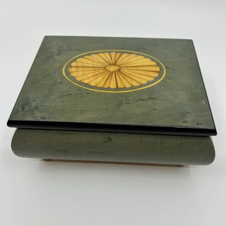 San Francisco Music Box Co Faux Inlaid Wood Felt Lined Italy