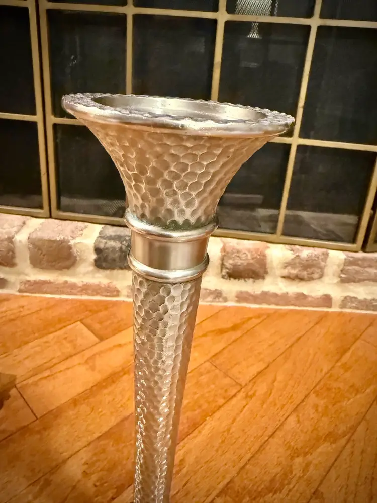Vintage Hammered Metal Candlestick – Tall Silver Tone Floor Candle Holder with Honeycomb Texture and Ball Feet