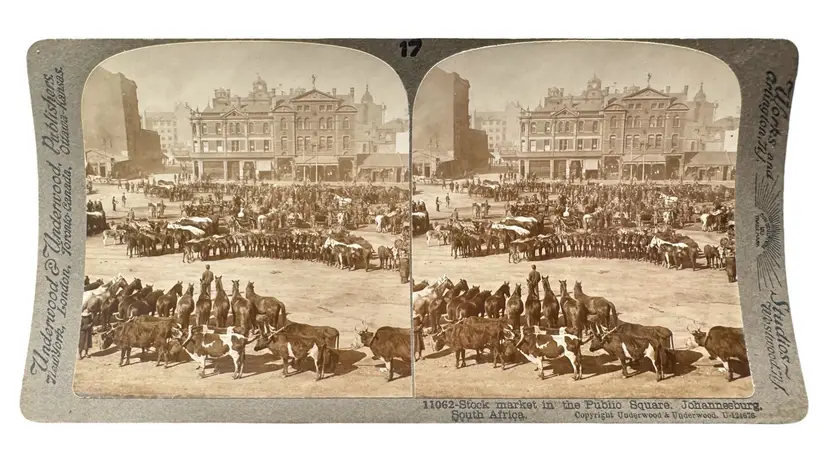 Real Photo Stereoview Stereograph Card Stock Market Johannesburg South Africa