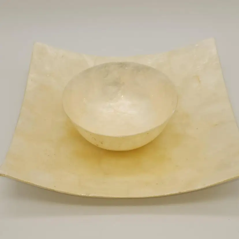 Capiz Shell Serveware Set ~ 10" Curvy Square Plate and 5" Bowl
