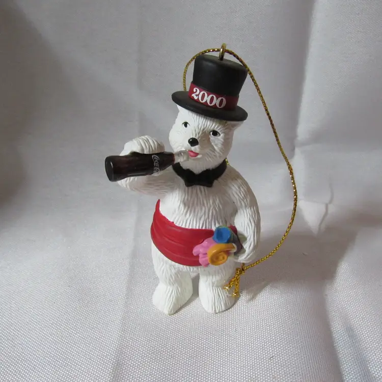Millennial 2000 Coca Cola Bear "Happy New Year" Resin Christmas Ornament