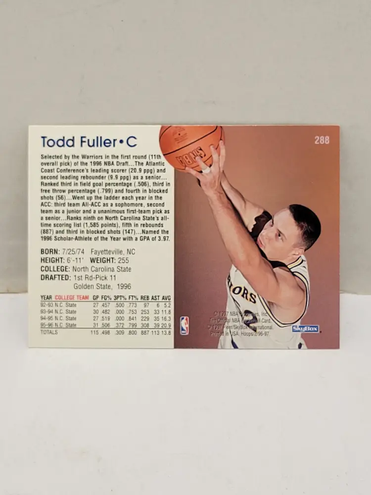 Todd Fuller Rookie #288 NBA Hoops Golden State Warriors NM Basketball Card NBA