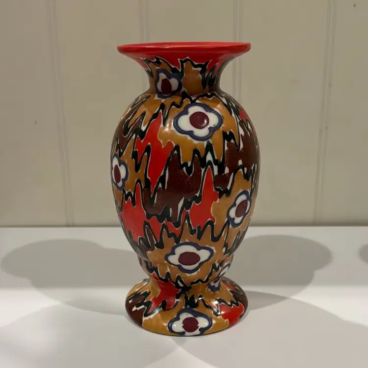 Bright Orange Floral Ceramic Vase