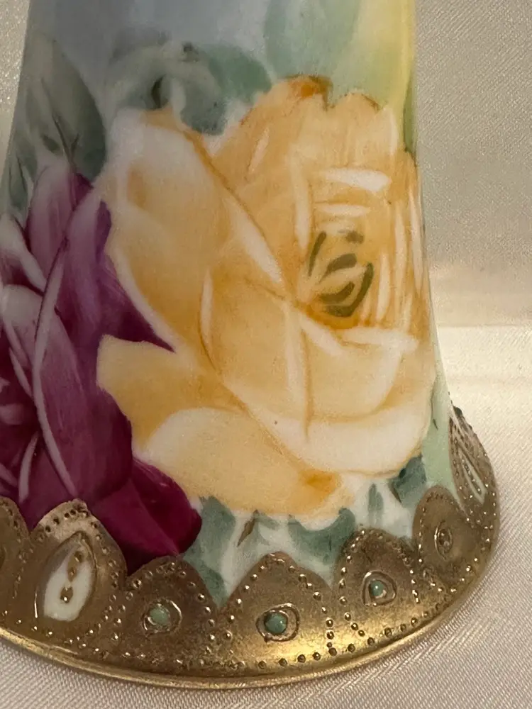 Antique Victorian Nippon Hatpin Holder Hand Painted Roses Beading