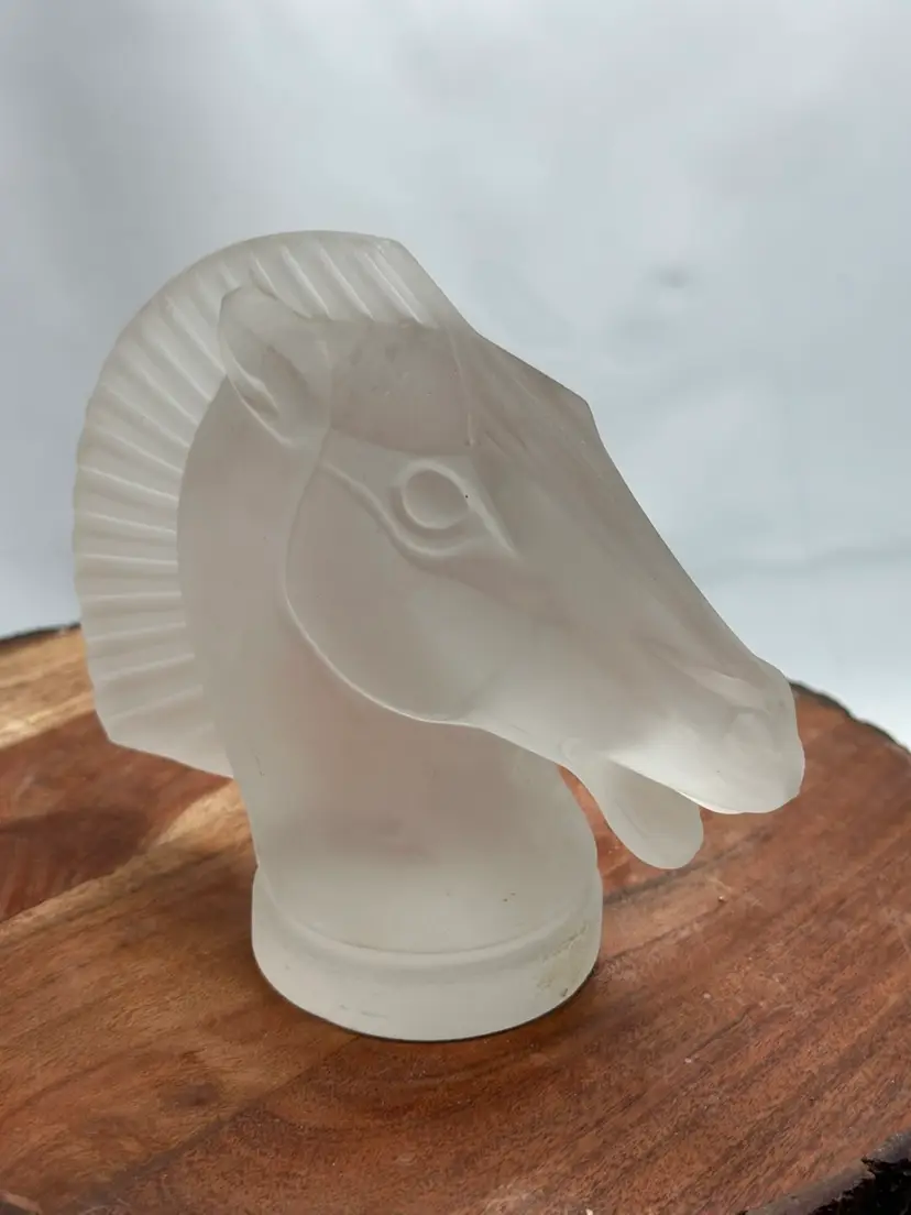 Bohemia Czech Art Deco Crystal Horse Head Frosted Glass Paperweight Hood