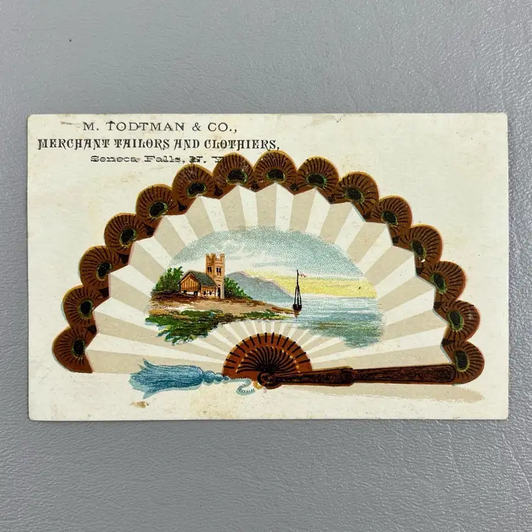 Victorian Trade Card Fan Coast Line Todtman & Co Seneca Falls NY Merchant Tailors And Clothiers 5x3"