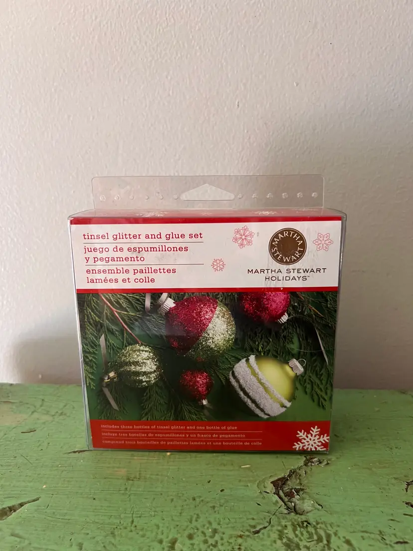 Martha Stewart Tinsel Glitter and Glue Set. NIP Gingerbread Frost 3 Bottles & Glue. Olivine, Carrara Marble,