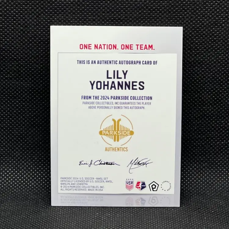 Lily Yohannes 2024 Parkside One Nation On Team Autograph USWNT Soccer Card