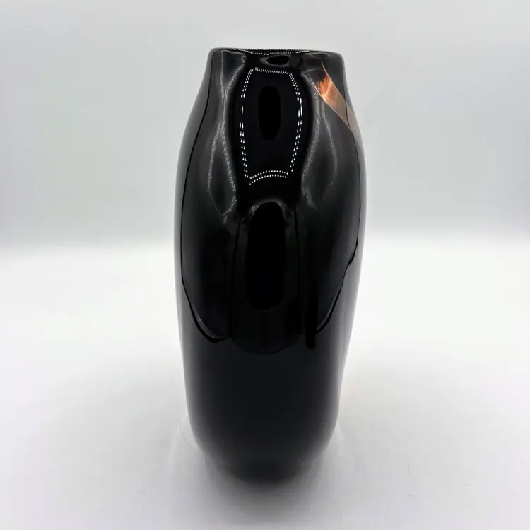 Fellerman Art Glass Studio Set of 2 Vases Midnight Fire Black Gold Brush Stroke