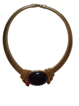 Vintage Art Deco TRIFARI Gold Tone Choker Necklace Black Cabochon