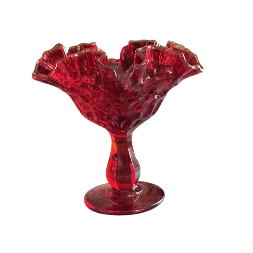 Vintage Fenton Ruby Red With Amberina Thumbprint Compote Dish