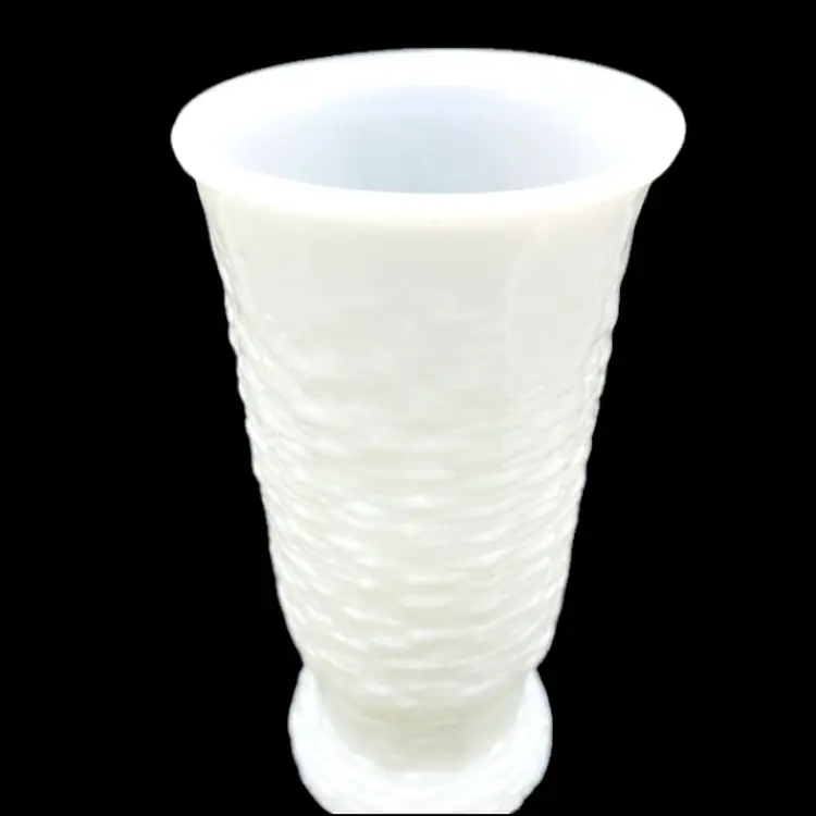 VTG Napco Tall Milk Glass Tree Bark Textured Vase 9.5" tall x 4"