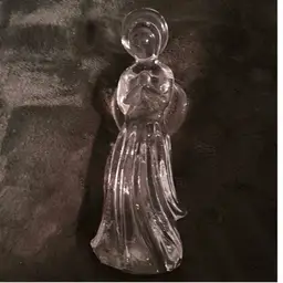 Vtg Art Glass Praying Angel With Halo Figurine Christmas Holiday Clear 7.5". No Flaws