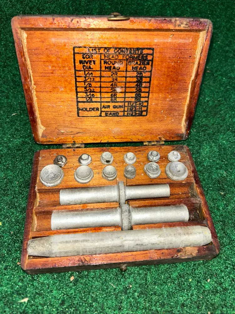 Vintage Original W.W.II Era U.S. Navy USN Rivet Set In Wooden Case