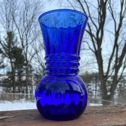 Cobalt Blue Swirl Vase By Indiana Glass. Great Optics. 6.5”h.