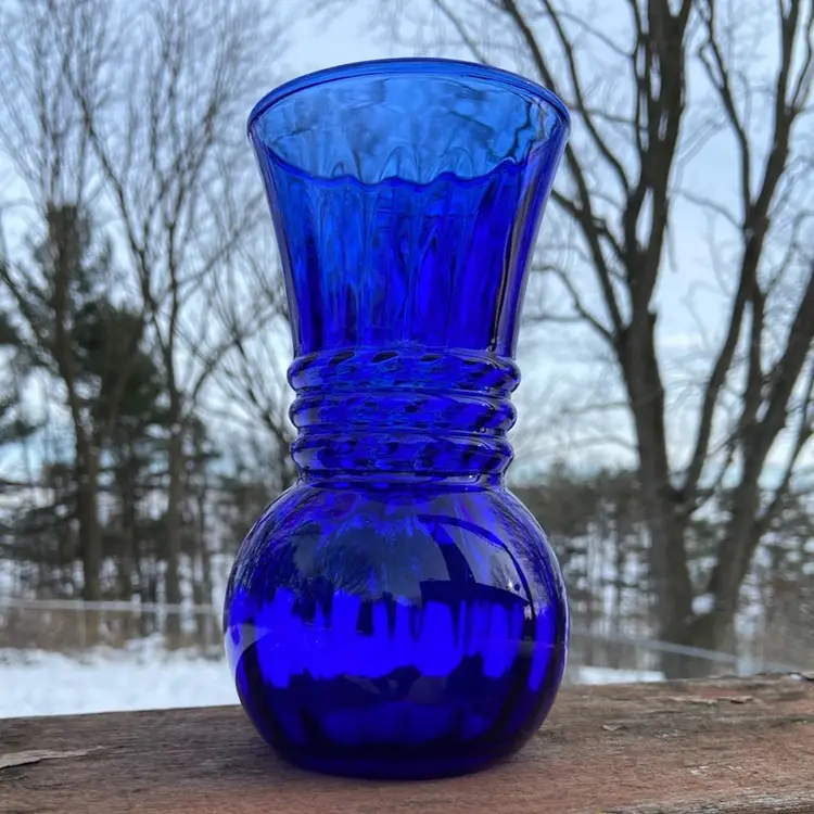 Cobalt Blue Swirl Vase By Indiana Glass. Great Optics. 6.5”h.