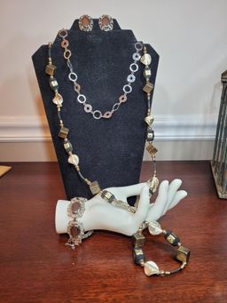 Costume Silver and black with shell jewelry lot one signed.