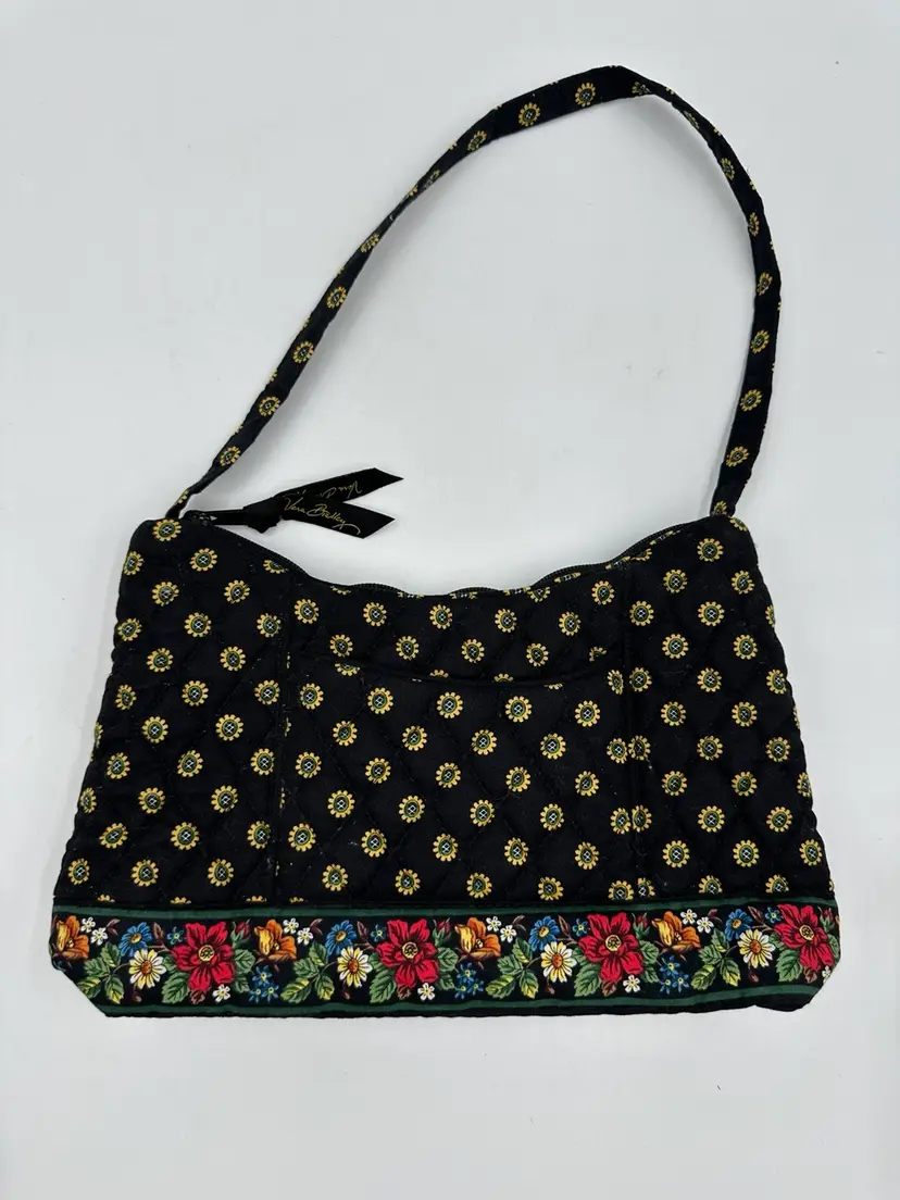 Vera Bradley Shoulder Purse Black Floral Sunflower Print Pattern