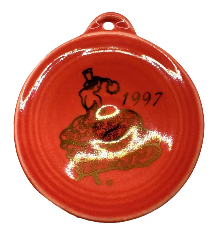 Vintage 1997 Fiesta Ware Christmas Ornament Persimmon Red Orange Lady in Box 3”