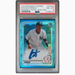 Oswald Peraza 2020 Bowman Chrome True Blue Auto /150 Psa 8 New York Yankees
