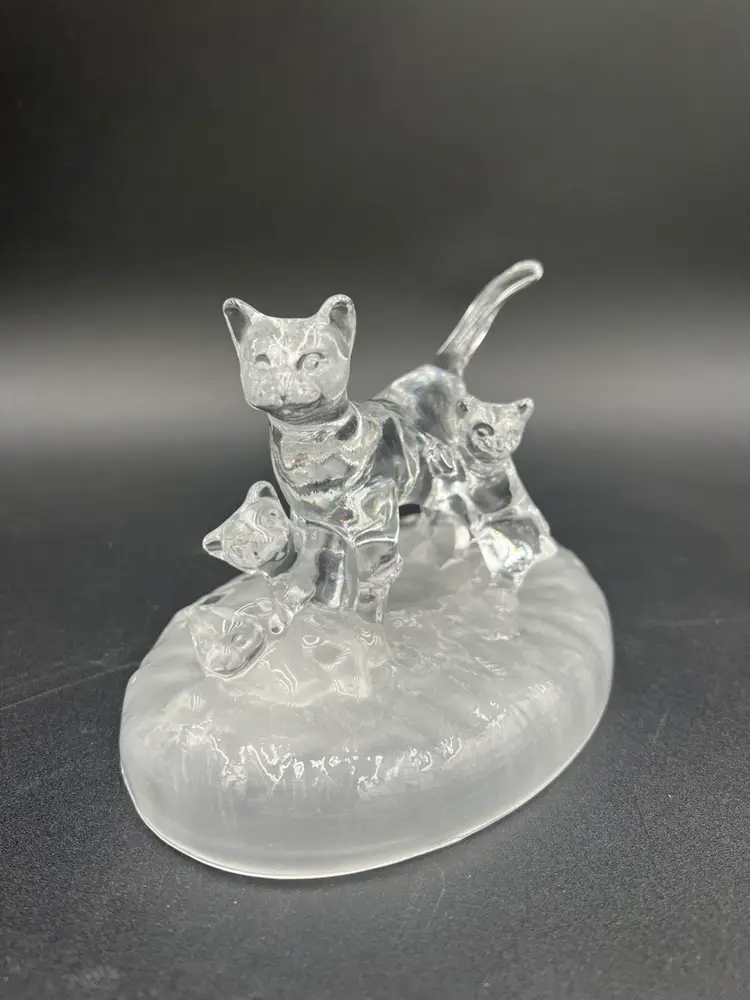 French Crystal Mother Cat And Kittens Cristal D’Arques