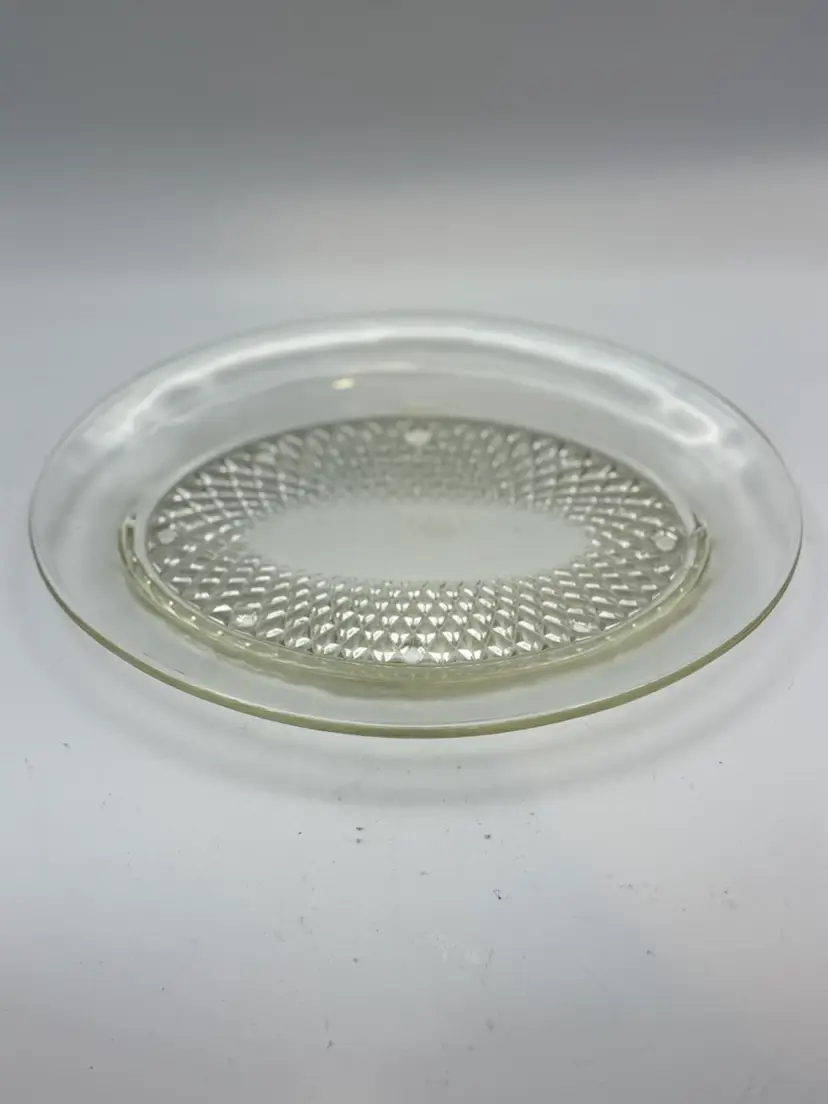 Shallow Footed Indiana Cut Glass Diamond Point Pattern Design Serving Player Or Platter 7” X 4”