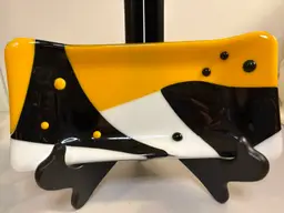 Modern Yellow Black And White Fused Glass Tray