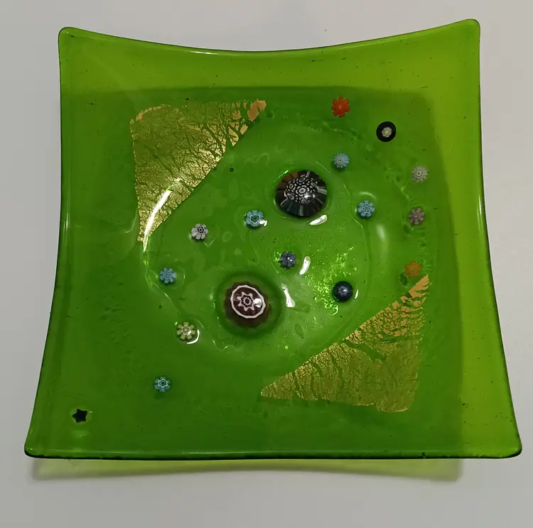 Vintage Millifiori  Fused Glass Trinket Dish