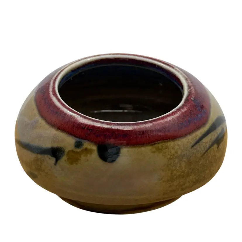 Unique Abstract Modern Studio Art Pottery 
Planter- Bowl Multicolored Glaze Signed
2.75” T x 4.25” W