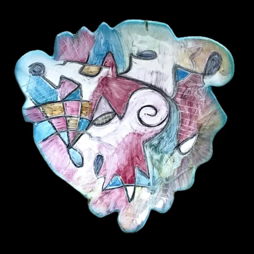 Vintage Harris Cies Cubist Pottery Wall Plate Colorful Abstract Art Eclectic