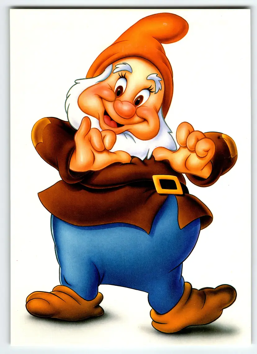Happy Snow White And The Seven Dwarfs Disney Postcard Vintage Unused Cute Pose