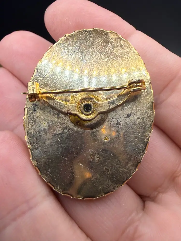 vintage pastel 1970s resin cameo oval flower brooch