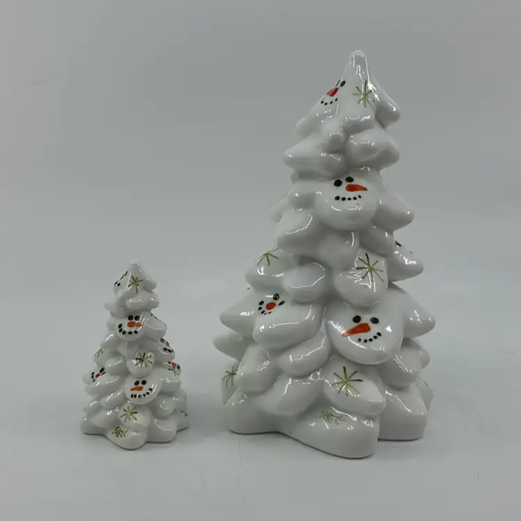 Snowman White Tree Pair Mosser Glass 5.5” & 2.75”
