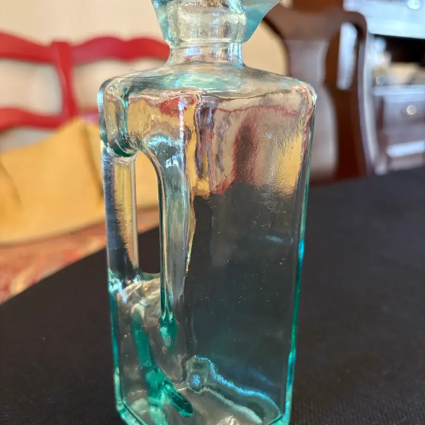 Vintage 1970 Glass Bottle with Integrated Handle, Spout - Oil Or Vinegar