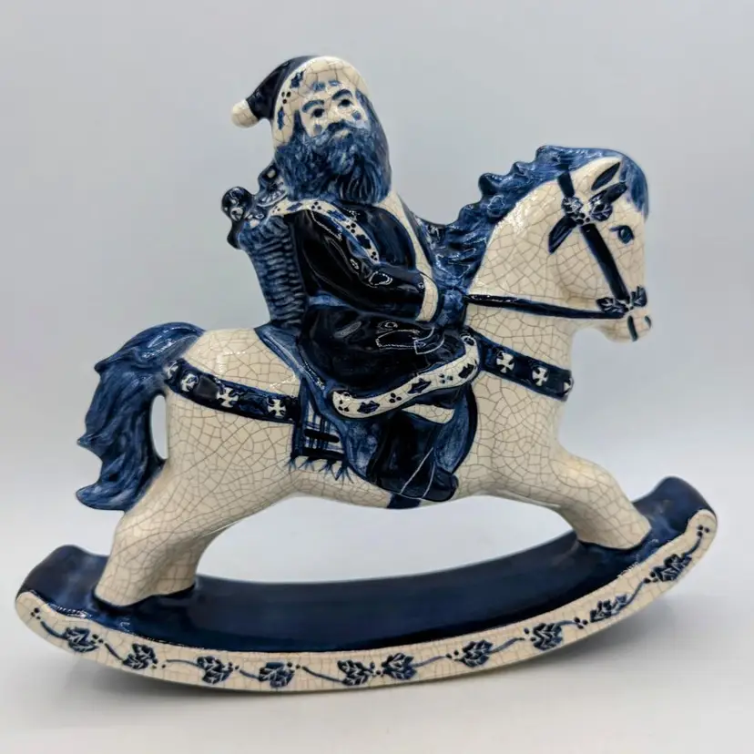 Vtg Dedham Pottery Potting Shed Limited Edition Santa On Rocking Horse 1996