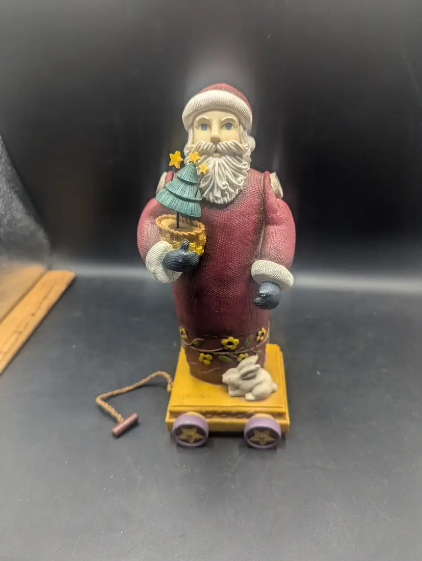 Vintage Demdaco Americana Christmas Santa with Bunny Tree Figurine, designed by Kathy Killip