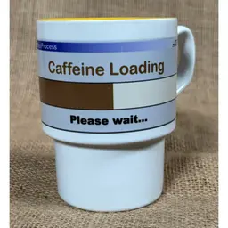 Vintage Caffeine Loading Coffee Mug Cup Cupholder Base Funny Humor Retro