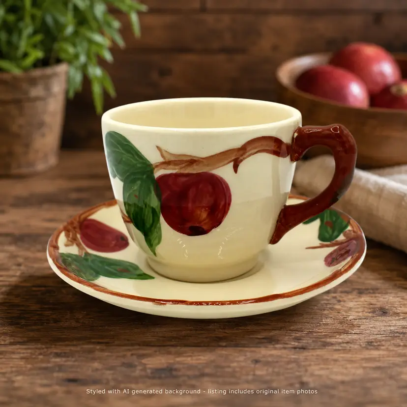 Vintage Franciscan Apple Cup & Saucer California Pottery Country Farmhouse Decor