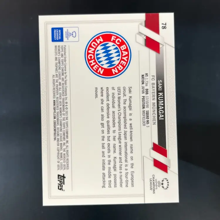 Saki Kumagai 2022/23 Topps Chrome UEFA Women Sapphire Green /99 Soccer Card (AP11)