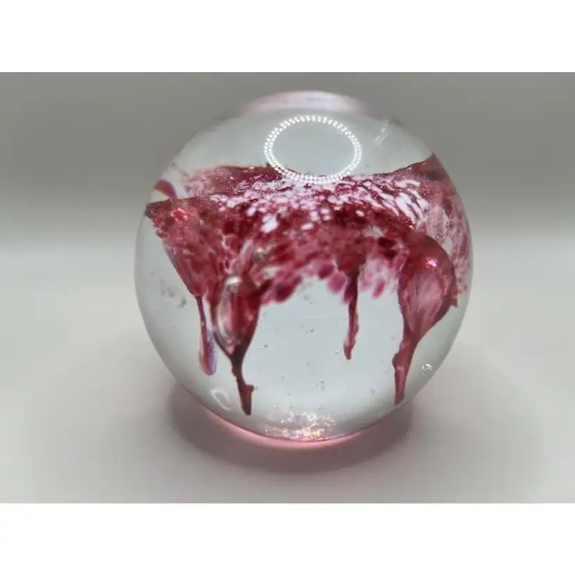 #01 - Handcrafted Glass Paperweight ~ Pink and White Swirl Design ~ 3.5 inches Diameter