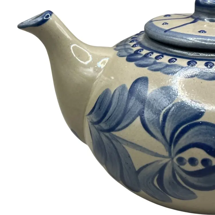 BBP Pottery Teapot Blue Floral Design Excellent Condition