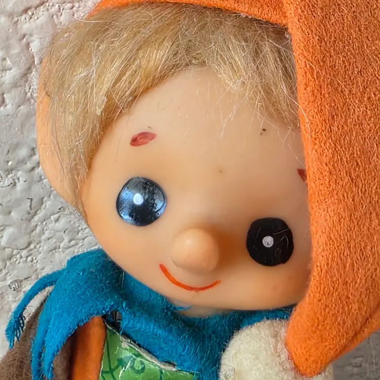 Vintage Christmas Pixie Elf Shelf Sitter Unique Orange Hat
