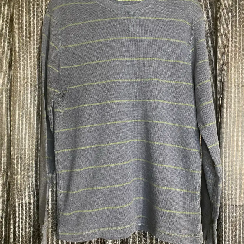 Arizona Men's Size Large Blue & Green Striped Pattern Long Sleeve Thermal Shirt