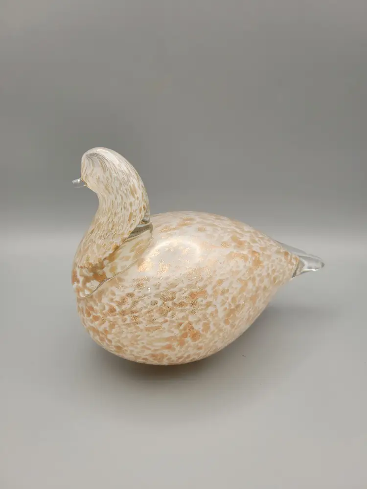 Jussis Riihimaki White & Gold Speckled Art Glass Bird