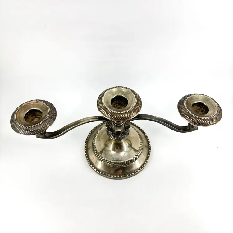 Vintage Silver Plate Metal 3 Arm Candelabra Candle Holder