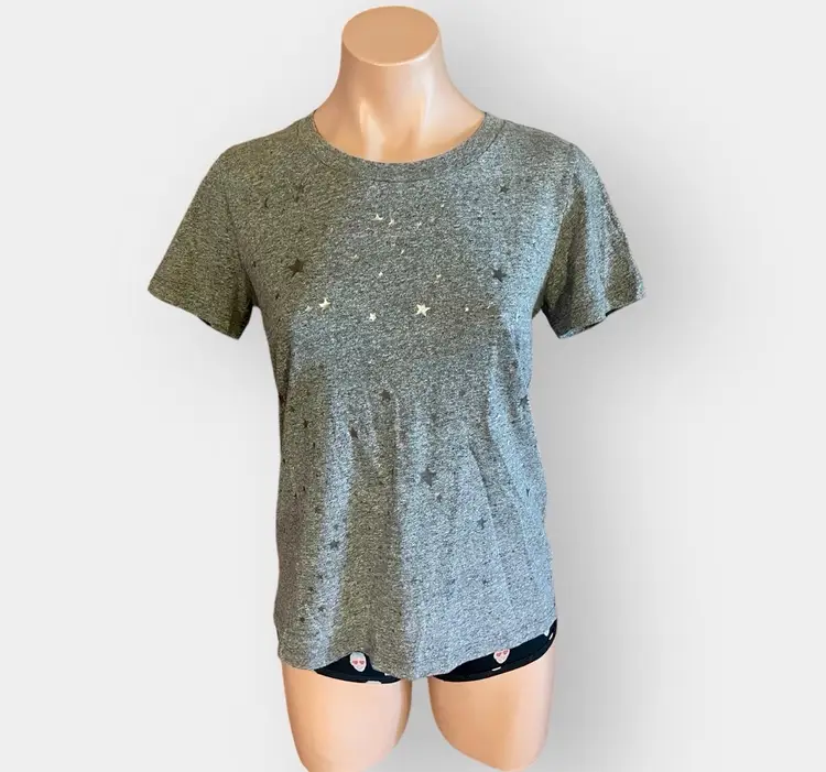 Sol Angeles X Anthropologie Women’s XS Silver Foil Stars Gray Short Sleeve Tee