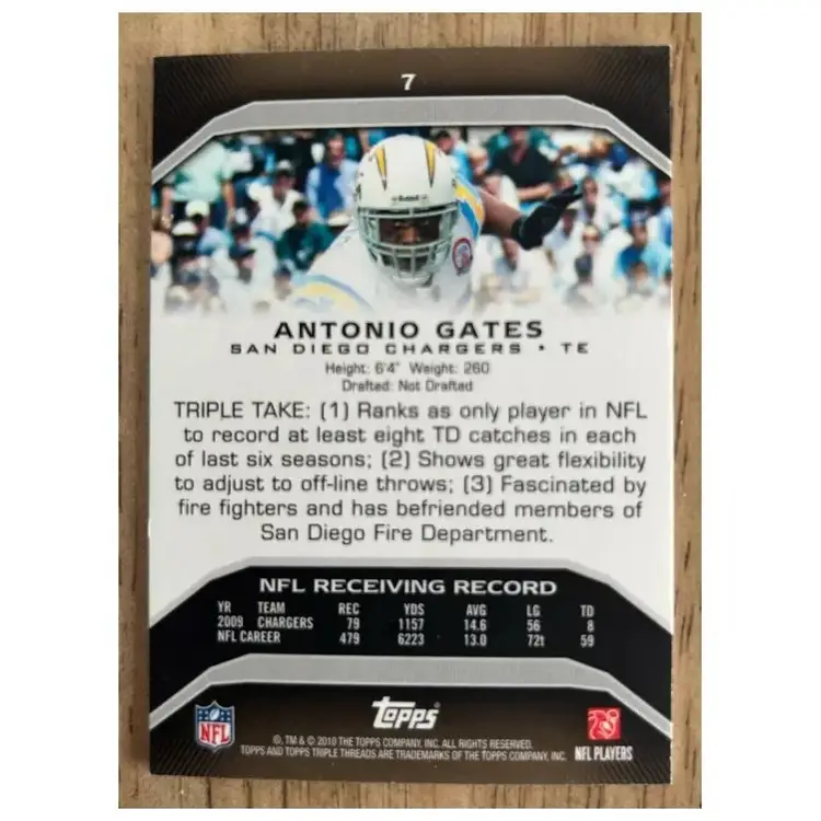 2010 Topps Triple Thread Chargers Football #7 Antonio Gates 374 /499 ~ HOF