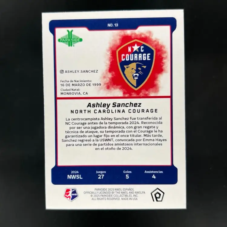 Ashley Sanchez 2025 Parkside En Espanol Silver Border /100  Soccer Card